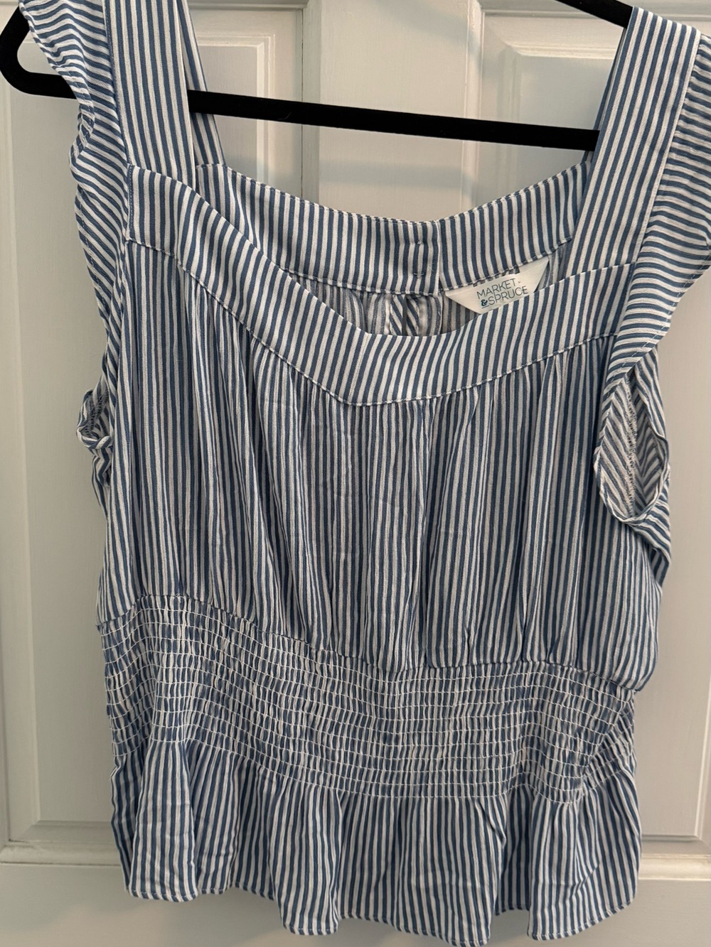 Market & Spruce Navy and White Vertical-Striped Sleeveless Crop Top